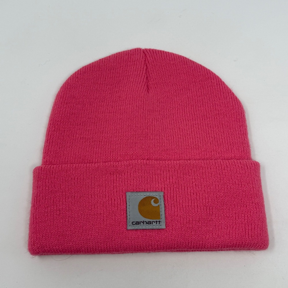 Carhartt Kids Pink Watch Hat Beanie Ribbed Knit Logo Patch AH8905 Made in USA
